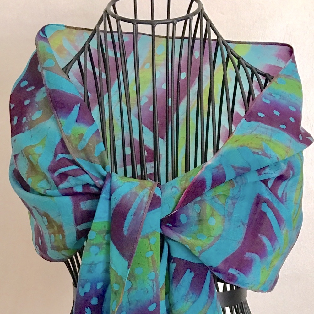 Silk scarf hand painted batik technique